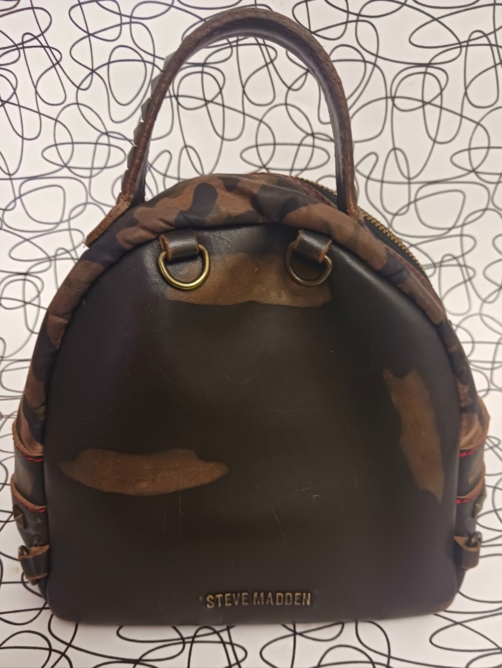Steve Madden Studded Bag with Camoflage Print and Red Stitching - Picture 3 of 6